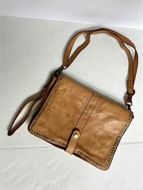 Costanza Rota Italian Leather Studded Crossbody Bag in a tan distressed finish